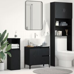 Berkfield Home Black Oak Sink Cabinet 65x33x60 cm Made from Engineered Wood - Size: 65 x 33 x 60 cm - thumbnail 1
