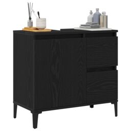 Berkfield Home Black Oak Sink Cabinet 65x33x60 cm Made from Engineered Wood - Size: 65 x 33 x 60 cm - thumbnail 3