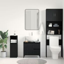 Berkfield Home Black Oak Sink Cabinet 65x33x60 cm Made from Engineered Wood - Size: 65 x 33 x 60 cm - thumbnail 4