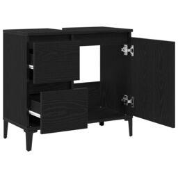 Berkfield Home Black Oak Sink Cabinet 65x33x60 cm Made from Engineered Wood - Size: 65 x 33 x 60 cm - thumbnail 5