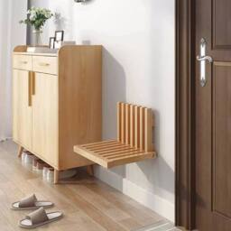 FORGEVIO Wooden Wall Mounted Changing Shoe Stool Folding Stool in Brown - thumbnail 1