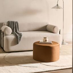 Wyld and Coco Round Pouffe Velvet Golden Brown - thumbnail 1