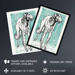 Artery8 Long Haired Greyhound Russian Wolfhound Dog Jung Framed Wall Art Print in Blue - Size: A4 - thumbnail 2