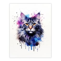 "Artery8 Wall Art Print Maine Coon Cat Lovers Gift Watercolour Pet Portrait Painting Artwork Poster - Size: W24"" x H32""" - thumbnail 1