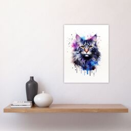 "Artery8 Wall Art Print Maine Coon Cat Lovers Gift Watercolour Pet Portrait Painting Artwork Poster - Size: W24"" x H32""" - thumbnail 4