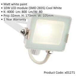 Loops 2 PACK Outdoor Waterproof LED Floodlight - 10W Cool White LED - Matt White - thumbnail 2