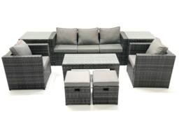 Fimous Rattan Garden Furniture Set Outdoor Lounger Sofa with Coffee Table 2 Armchair 2 Small Footstools 2 Side Tables Dark Grey Mixed - thumbnail 2