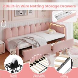 Matteo Pink Velvet 3ft Single Daybed with RGB LED Lights & Storage - thumbnail 9