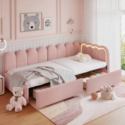 Matteo Pink Velvet 3ft Single Daybed with RGB LED Lights & Storage - thumbnail 2
