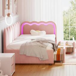 Matteo Pink Velvet 3ft Single Daybed with RGB LED Lights & Storage - thumbnail 5