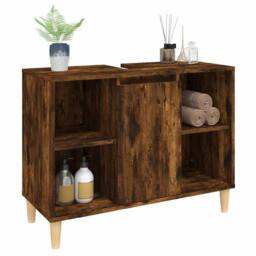 Berkfield Home Sink Cabinet Smoked Oak 80x33x60 cm Engineered Wood in Brown - Size: 80 x 33 x 60 cm - thumbnail 4