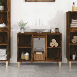 Berkfield Home Sink Cabinet Smoked Oak 80x33x60 cm Engineered Wood in Brown - Size: 80 x 33 x 60 cm - thumbnail 3