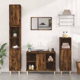 Berkfield Home Sink Cabinet Smoked Oak 80x33x60 cm Engineered Wood in Brown - Size: 80 x 33 x 60 cm - thumbnail 1