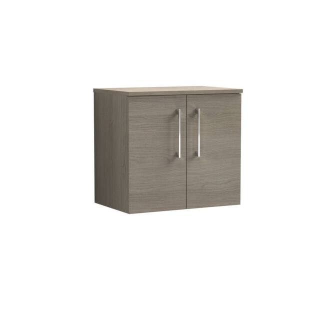 Balterley Level 600mm Wall Hung 2 Door Vanity Unit with Worktop - Solace Oak in Brown - image 1