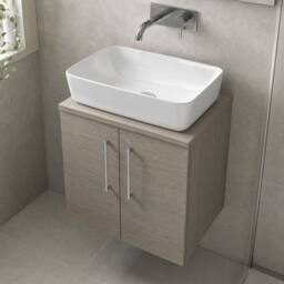 Balterley Level 600mm Wall Hung 2 Door Vanity Unit with Worktop - Solace Oak in Brown - thumbnail 3
