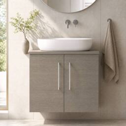 Balterley Level 600mm Wall Hung 2 Door Vanity Unit with Worktop - Solace Oak in Brown - thumbnail 6