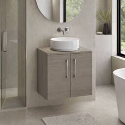Balterley Level 600mm Wall Hung 2 Door Vanity Unit with Worktop - Solace Oak in Brown - thumbnail 4