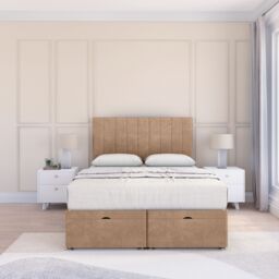 Sloomy Kansas Naples Fabric Ottoman Bed End Opening With Sprung Memory Mattress & 26 Inch strut Headboard in Light Sand - Size: King - thumbnail 2