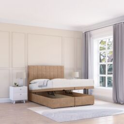 Sloomy Kansas Naples Fabric Ottoman Bed End Opening With Sprung Memory Mattress & 26 Inch strut Headboard in Light Sand - Size: King - thumbnail 1