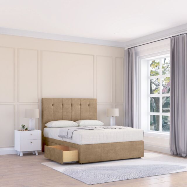 "Sloomy Highbury Naples Bed Set With 2 Drawers, Mattress & 26"" Headboard in Light Brown - Size: Small Single" - image 1