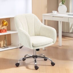 HOMCOM Modern Snow Flannel Office Desk Chair for Bedroom, Living Room in Beige
