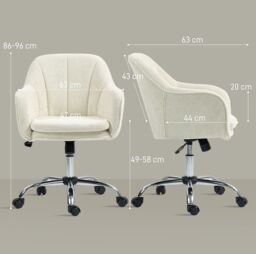 HOMCOM Modern Snow Flannel Office Desk Chair for Bedroom, Living Room in Beige - thumbnail 3