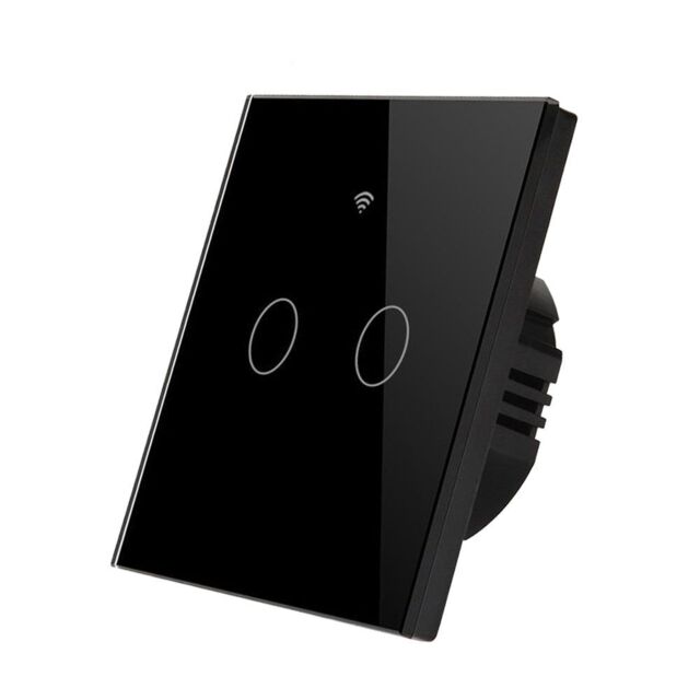 ENER-J Smart Touch 2 Gang WiFi Wall Switch No Neutral Required Black in White - image 1