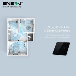 ENER-J Smart Touch 2 Gang WiFi Wall Switch No Neutral Required Black in White - thumbnail 2