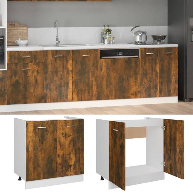 Berkfield Home Sink Bottom Cabinet Smoked Oak 80x46x81.5 cm Engineered Wood in Brown - image 1