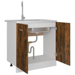 Berkfield Home Sink Bottom Cabinet Smoked Oak 80x46x81.5 cm Engineered Wood in Brown - thumbnail 4