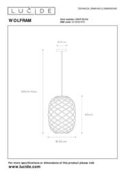 Lucide 'WOLFRAM' Dimmable Stylish Adjustable Indoor Pendant Light 1xE27 in Gold - thumbnail 5