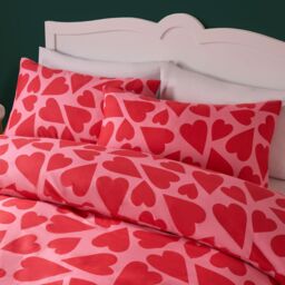 OHS Heart Duvet Cover Quilt Pillowcase Microfibre Valentines Bedding Set in Red - Size: King - thumbnail 2