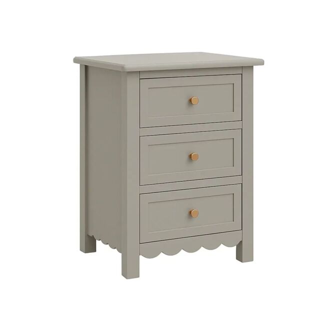 Melody Maison Pair Of Scalloped 3 Drawer Bedside Tables - Staunton Taupe Range - image 1