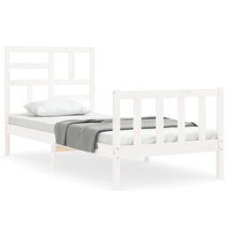 Berkfield Home Bed Frame with Headboard White Small Single Solid Wood - thumbnail 2