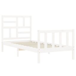 Berkfield Home Bed Frame with Headboard White Small Single Solid Wood - thumbnail 5