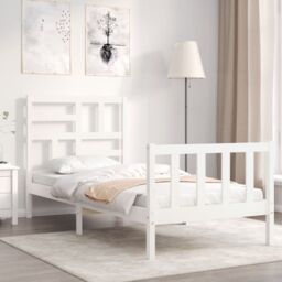 Berkfield Home Bed Frame with Headboard White Small Single Solid Wood - thumbnail 1