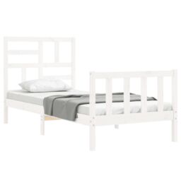 Berkfield Home Bed Frame with Headboard White Small Single Solid Wood - thumbnail 4
