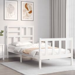 Berkfield Home Bed Frame with Headboard White Small Single Solid Wood - thumbnail 3