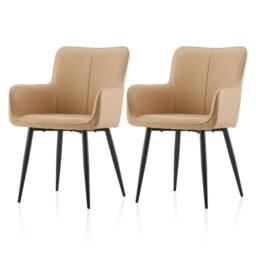SPETLEK Set of 2 Dining Chairs PU Leather Kitchen Chair beige - Size: 0.6m2