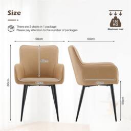 SPETLEK Set of 2 Dining Chairs PU Leather Kitchen Chair beige - Size: 0.6m2 - thumbnail 2