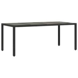 Berkfield Home Garden Table with Glass Top Black 190x90x75 cm Poly Rattan - Size: 190 x 90 x 75 cm - thumbnail 6