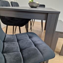 KOSY KOALA Dining Table & 4 Chairs With Bench Black Dark Grey 4 Velvet Chairs Wooden Bench Wood Dining Set Furniture in Brown - thumbnail 7