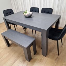 KOSY KOALA Dining Table & 4 Chairs With Bench Black Dark Grey 4 Velvet Chairs Wooden Bench Wood Dining Set Furniture in Brown - thumbnail 5