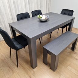 KOSY KOALA Dining Table & 4 Chairs With Bench Black Dark Grey 4 Velvet Chairs Wooden Bench Wood Dining Set Furniture in Brown - thumbnail 9