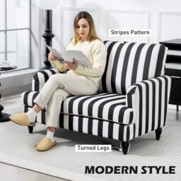 HOMCOM Cuddle Chair with Stripe, Armchair for Living Room, Black & White - thumbnail 4