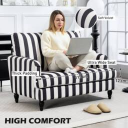 HOMCOM Cuddle Chair with Stripe, Armchair for Living Room, Black & White - thumbnail 6