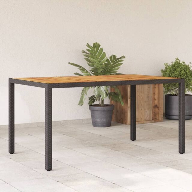 Berkfield Home Garden Table with Acacia Wood Top Black 150x90x75 cm Poly Rattan - Size: 150 x 90 x 75 cm - image 1