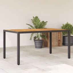 Berkfield Home Garden Table with Acacia Wood Top Black 150x90x75 cm Poly Rattan - Size: 150 x 90 x 75 cm - thumbnail 1