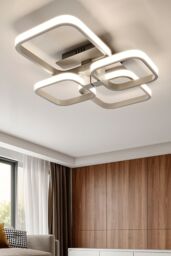 Living and Home Contemporary LED Light-adjusted Semi Flush Ceiling Light in White - thumbnail 2