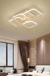 Living and Home Contemporary LED Light-adjusted Semi Flush Ceiling Light in White - thumbnail 3